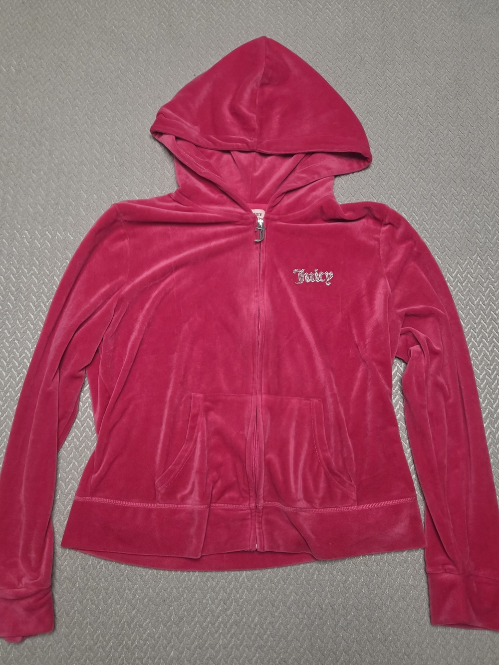 Juicy Couture Girls' Velvet Zip-Up Hoodie - Fuchsia Pink